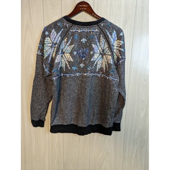 PINK by Victoria's Secret Gray Crewneck  Sequenced Snowflakes Winter XS - Picture 3 of 7